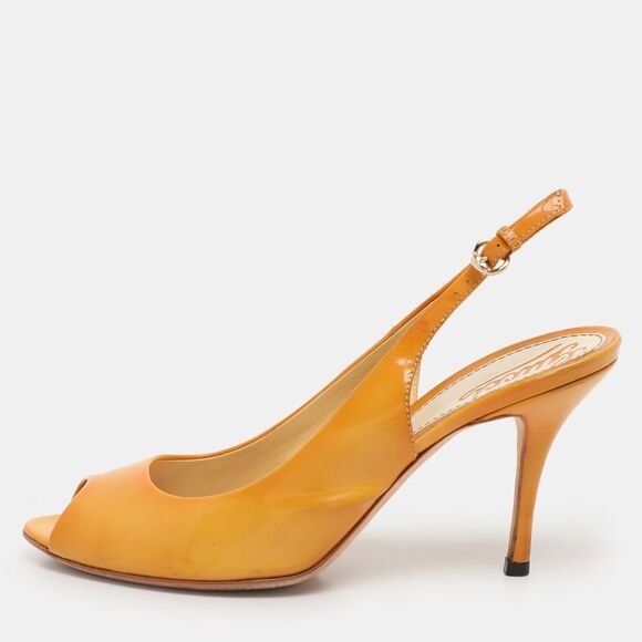 Yellow Patent Leather Peep Toe Slingback Pumps Size 37,New Products : American Fashion Style Bags On Sale